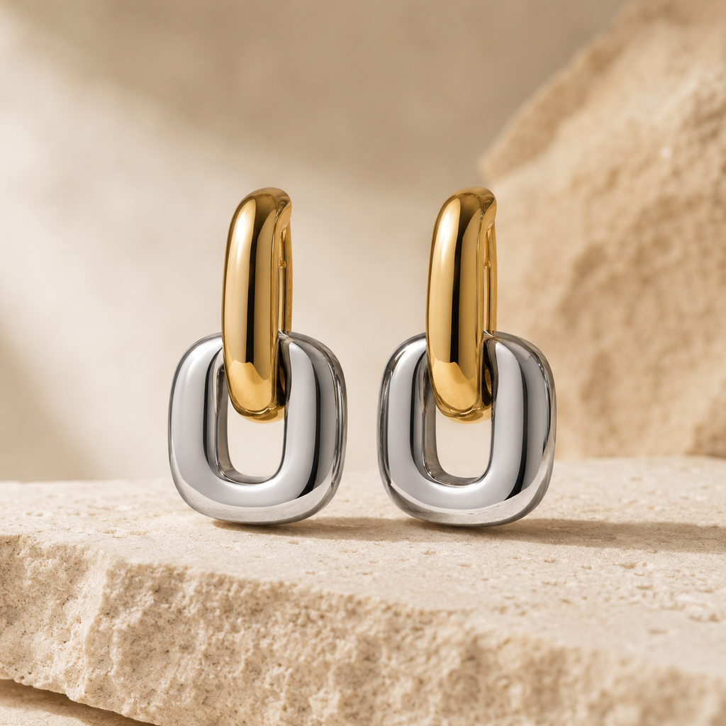 Two-Tone Stainless Steel Link Earrings