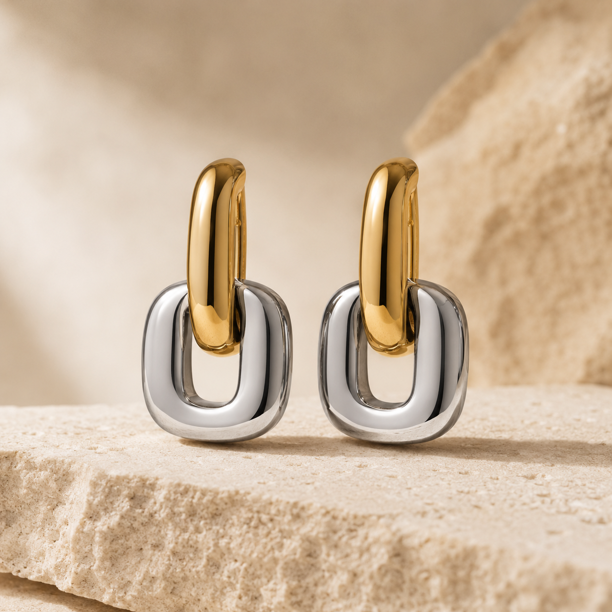 Two-Tone Stainless Steel Link Earrings
