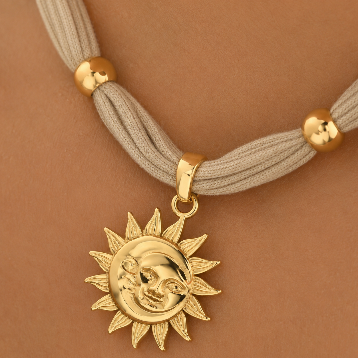 Sun & Fish Woven Cord Pendant Necklace