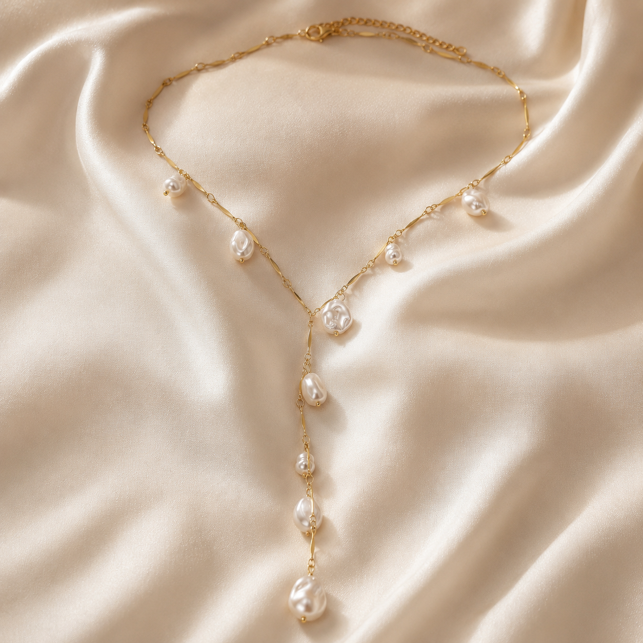 Y-Shaped Pearl Lariat Necklace