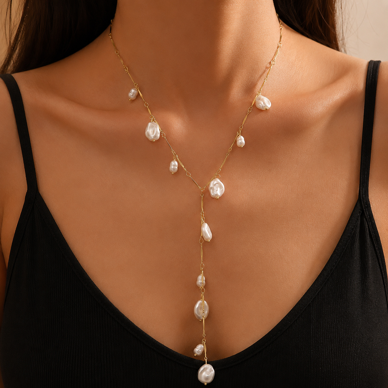 Y-Shaped Pearl Lariat Necklace