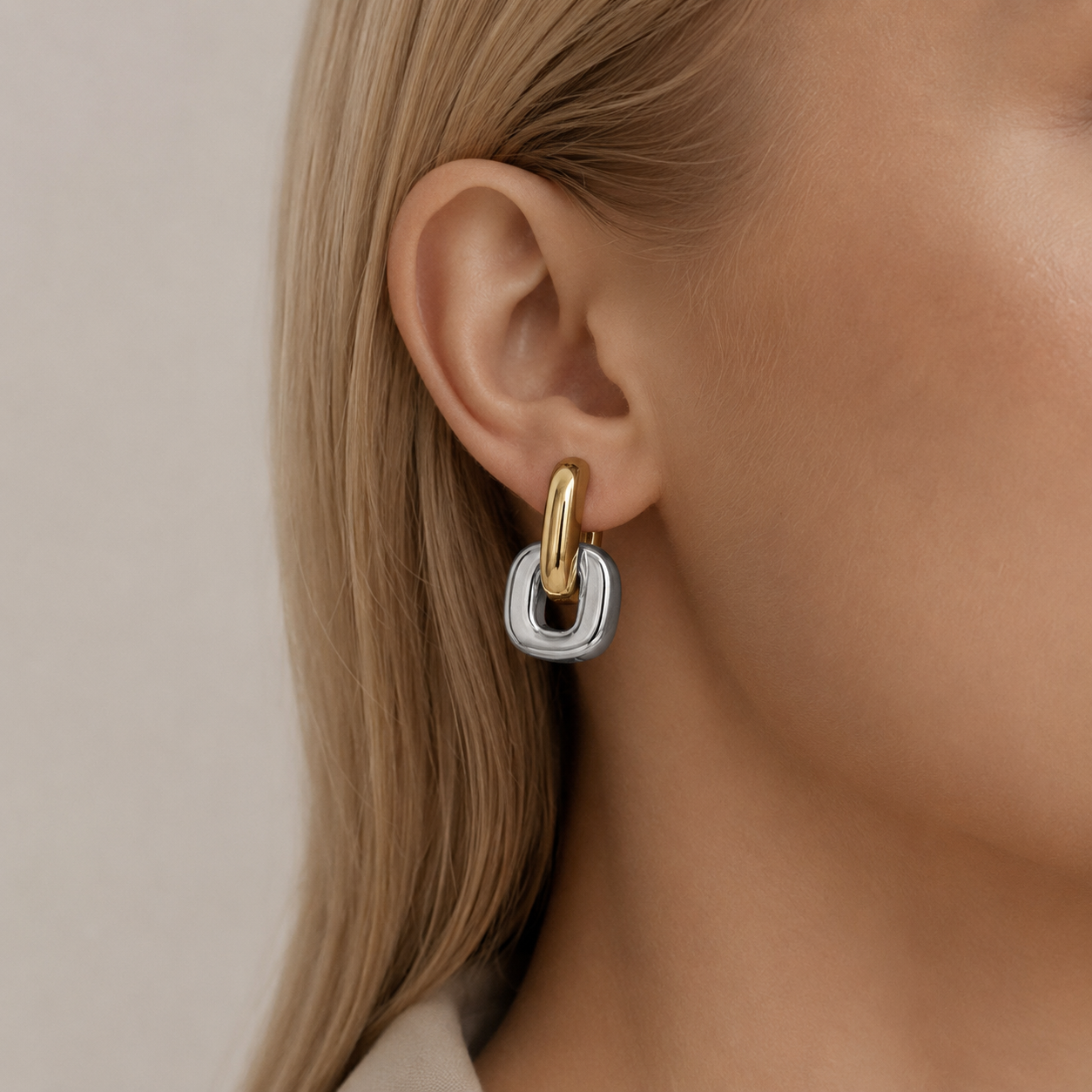 Two-Tone Stainless Steel Link Earrings