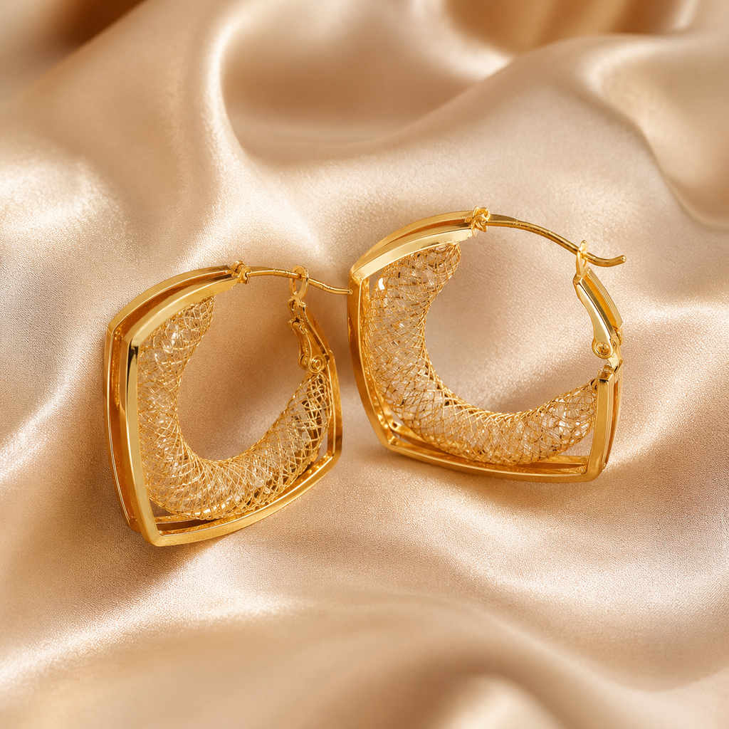 Geometric Hollow Mesh Hoop Earrings