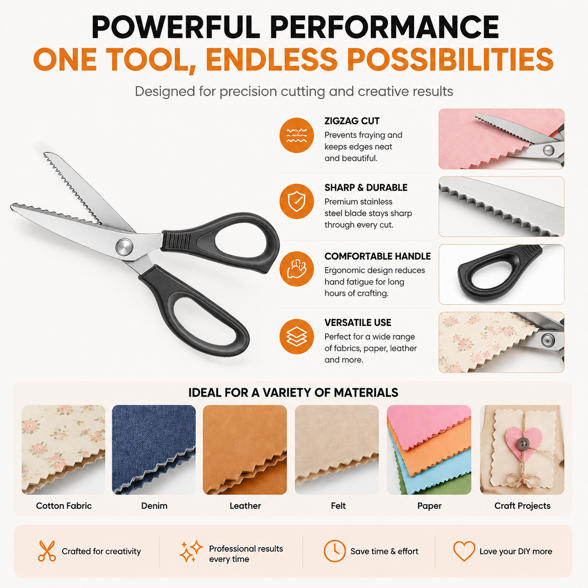 ✂️ Professional Pinking Shears – Stainless Steel Zigzag Fabric Cutting Scissors