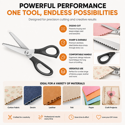 ✂️ Professional Pinking Shears – Stainless Steel Zigzag Fabric Cutting Scissors