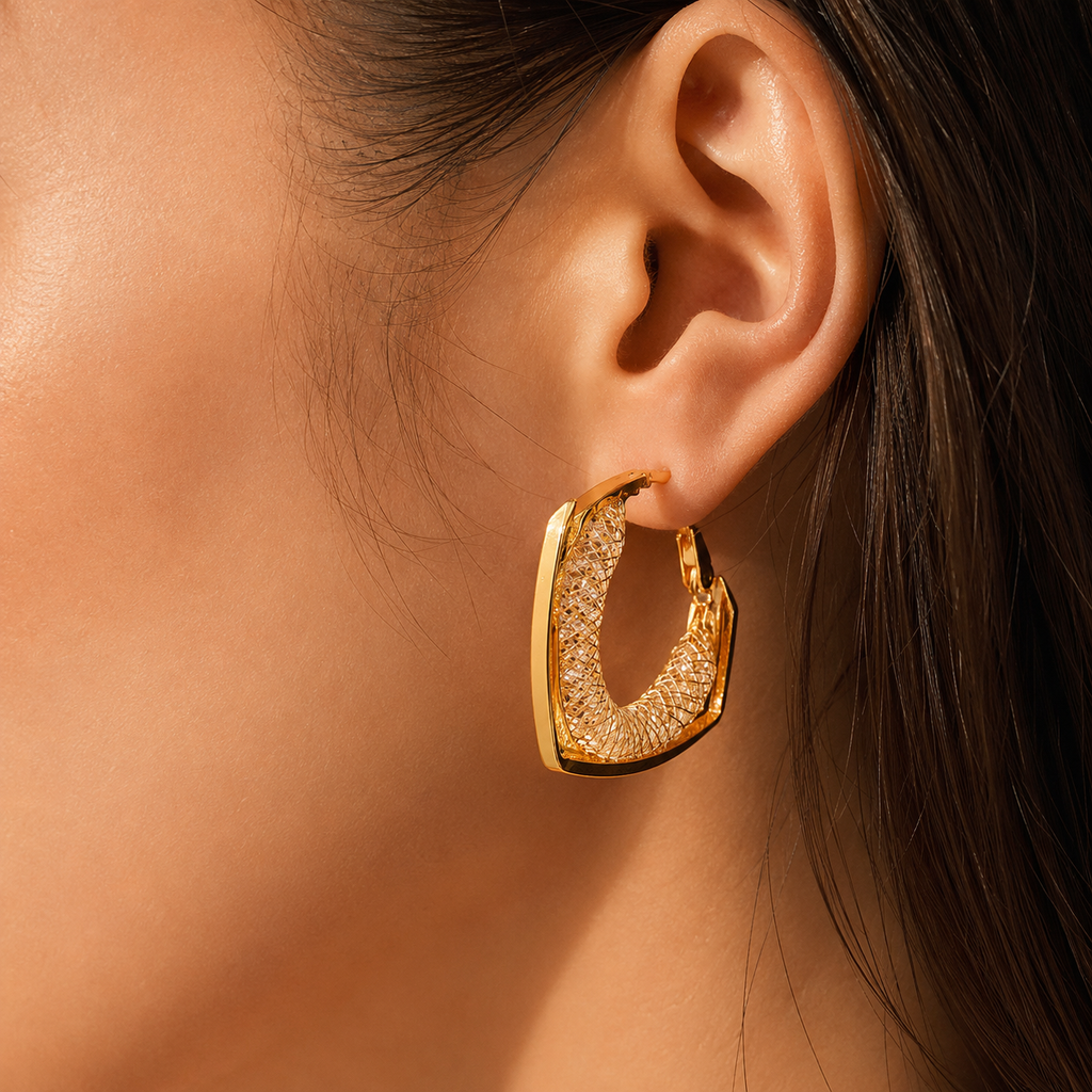 Geometric Hollow Mesh Hoop Earrings