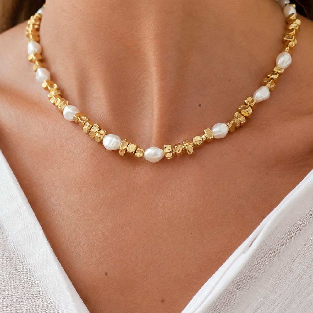 Baroque Pearl Beaded Choker Necklace