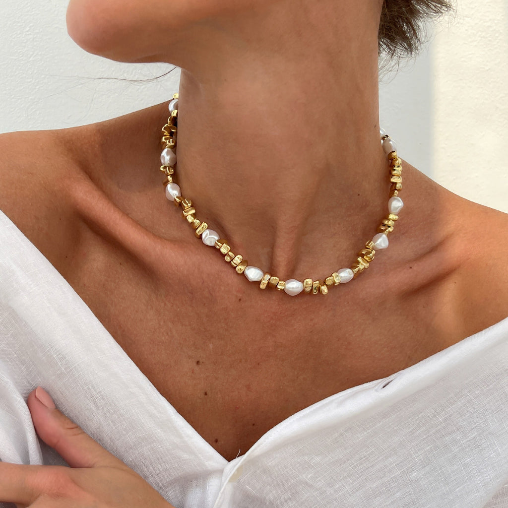 Baroque Pearl Beaded Choker Necklace