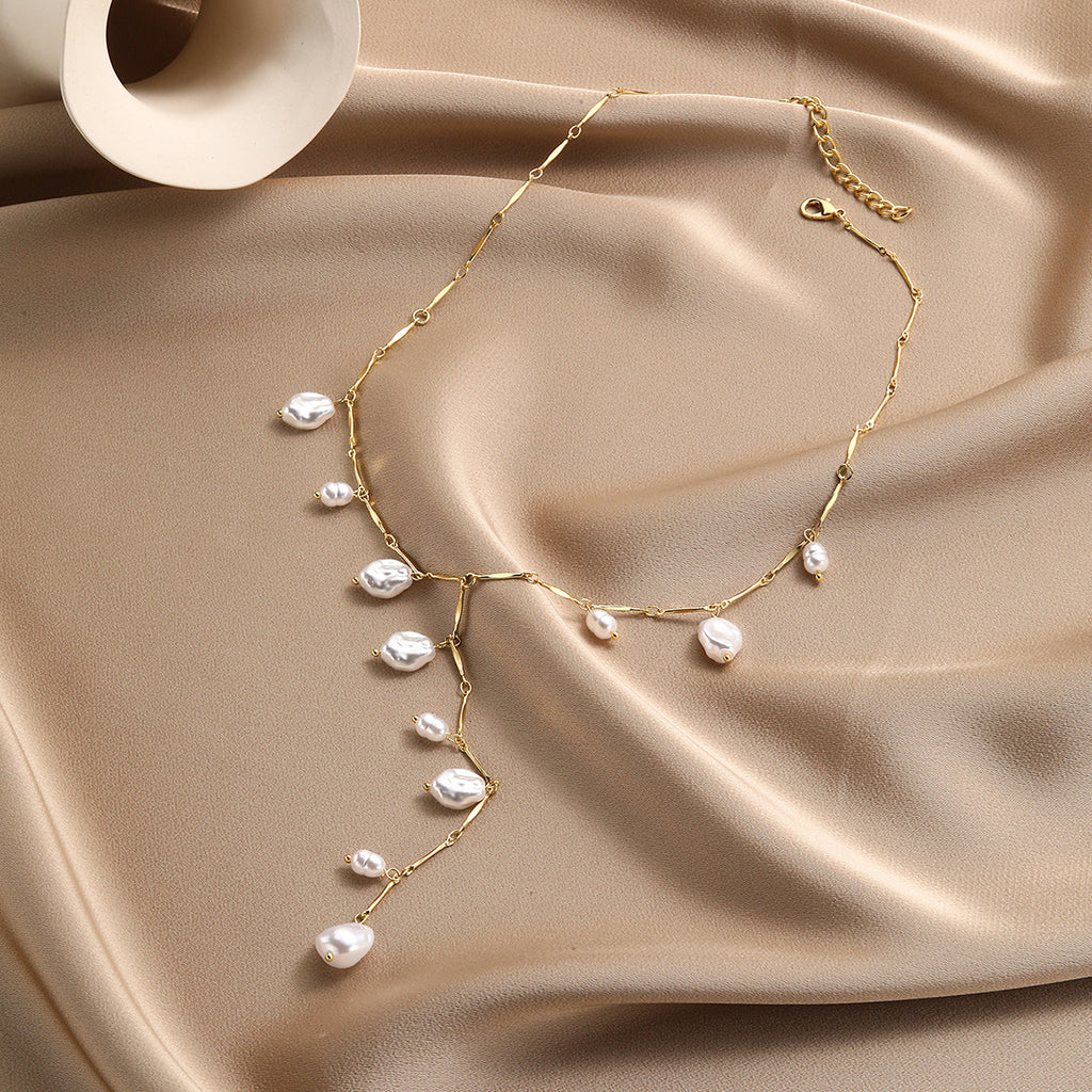 Y-Shaped Pearl Lariat Necklace