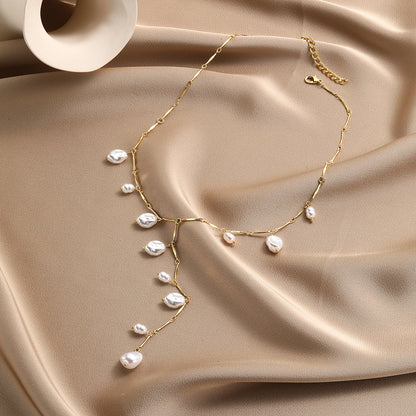 Y-Shaped Pearl Lariat Necklace