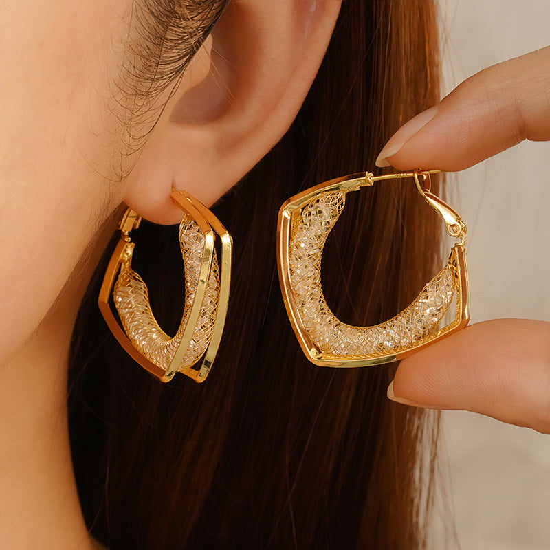 Geometric Hollow Mesh Hoop Earrings