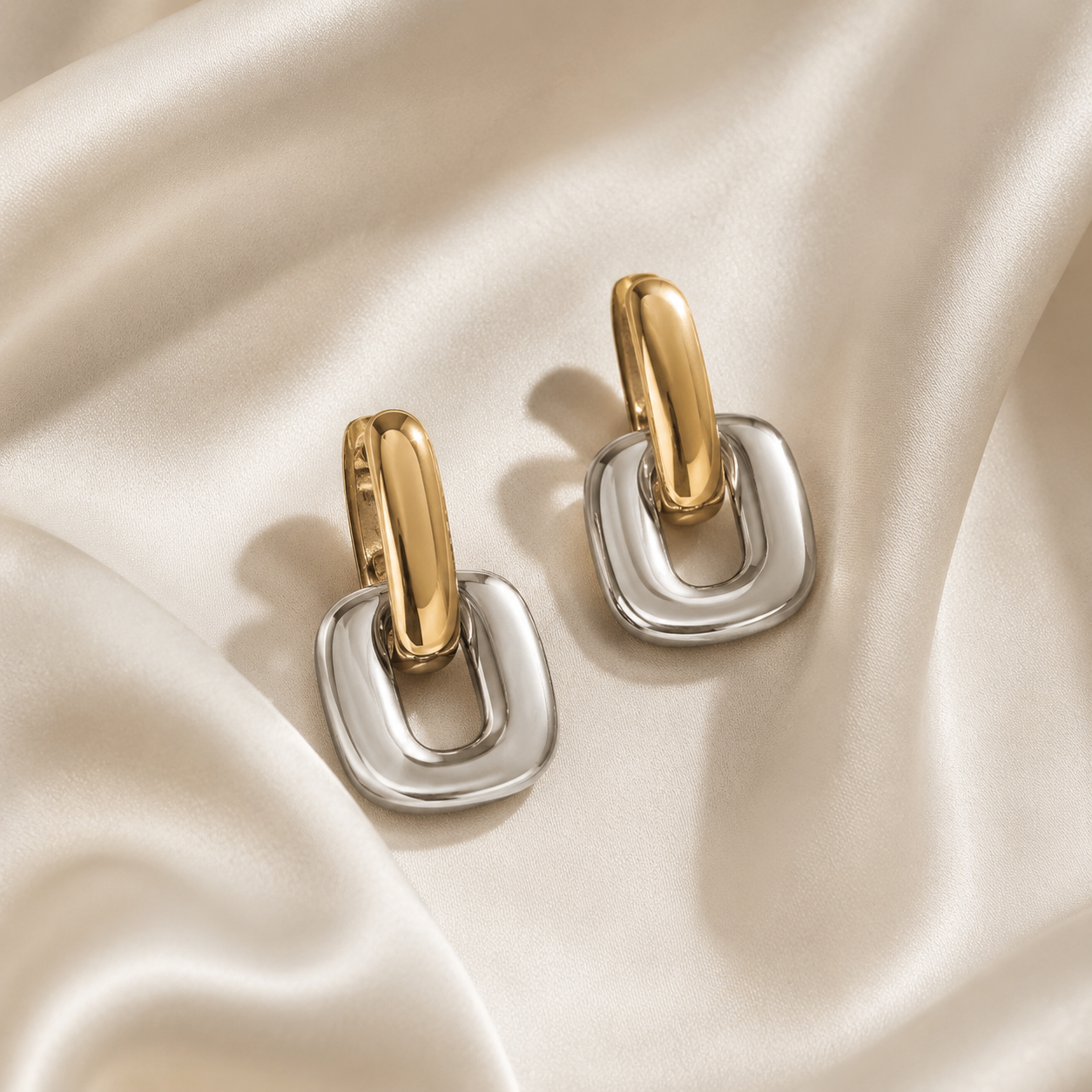 Two-Tone Stainless Steel Link Earrings