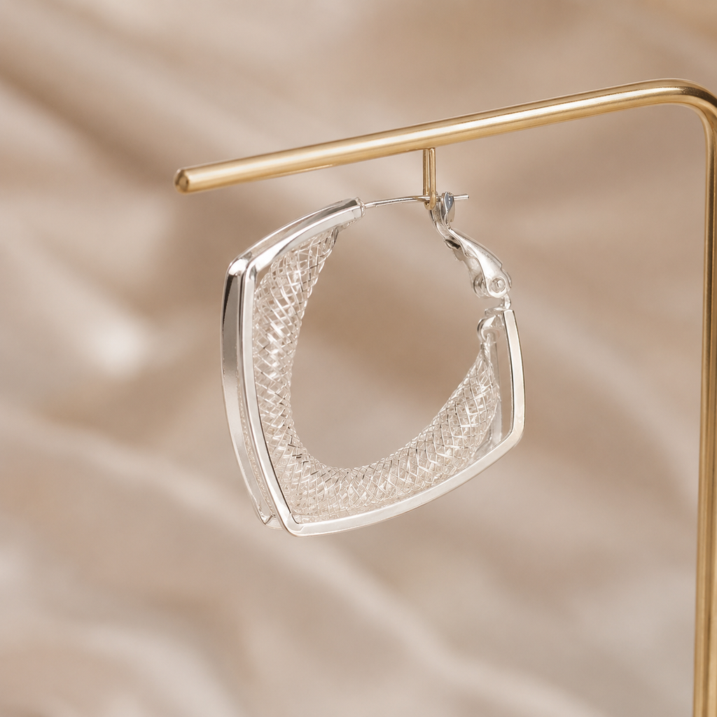 Geometric Hollow Mesh Hoop Earrings