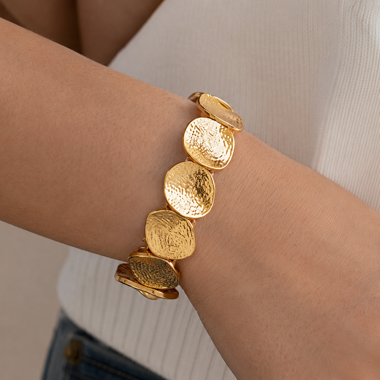 Hammered Disc Stretch Bracelet