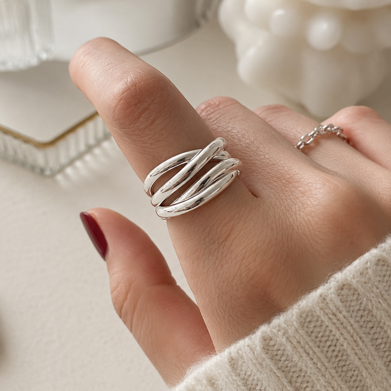 Irregular Cross Line Open Ring