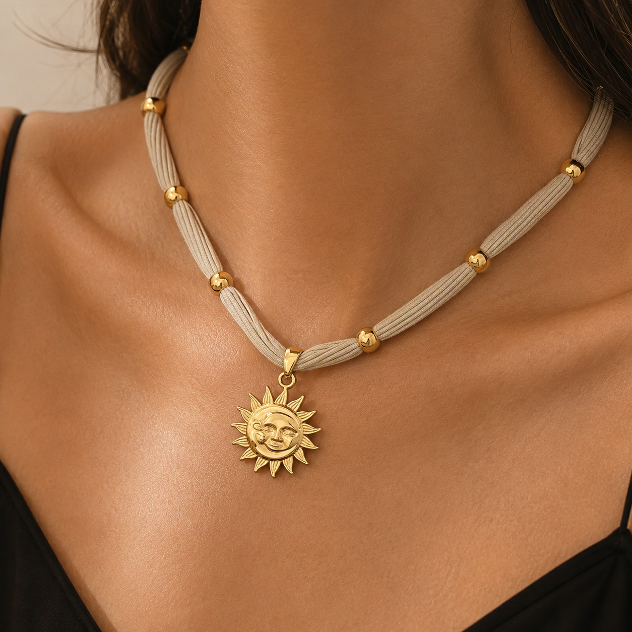 Sun & Fish Woven Cord Pendant Necklace