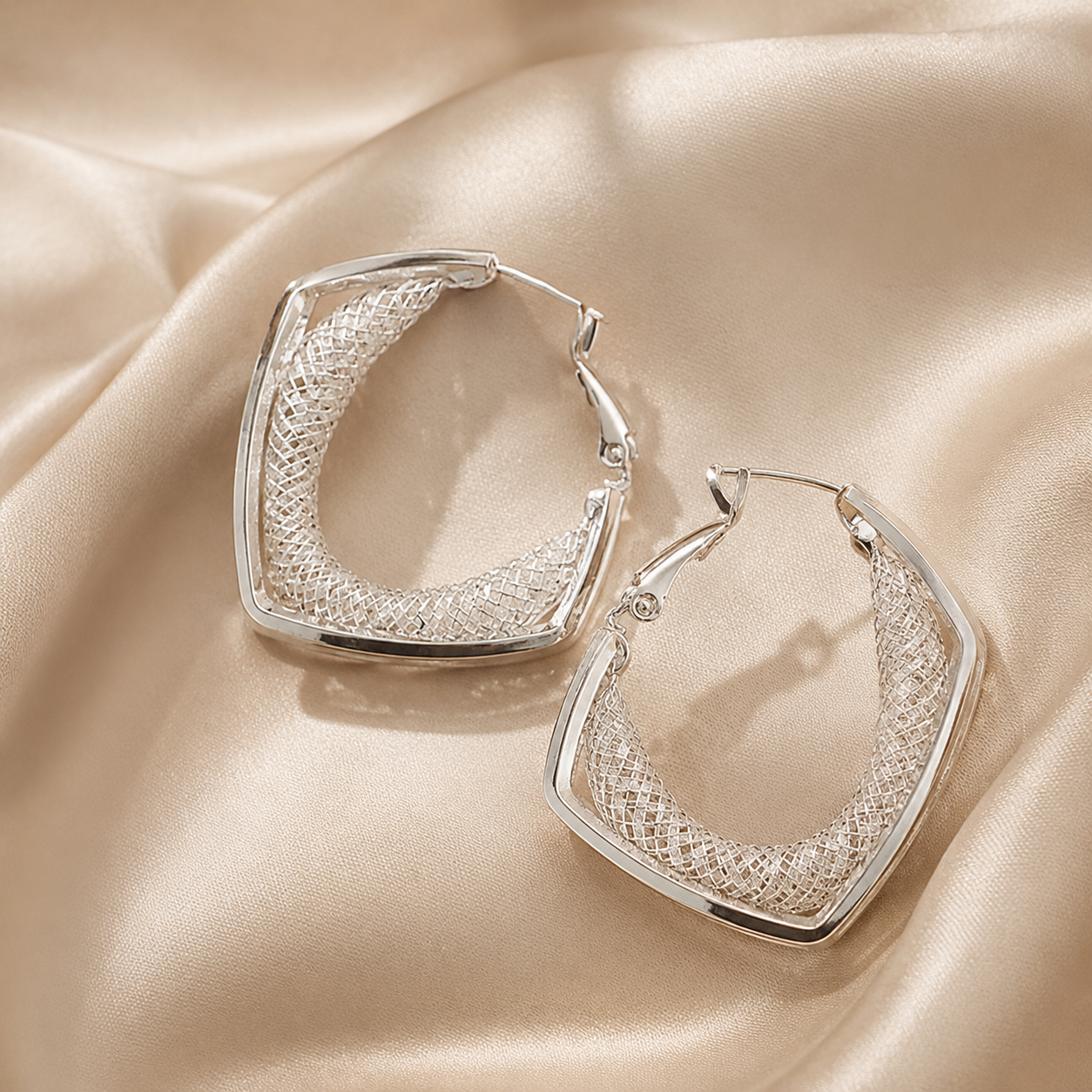 Geometric Hollow Mesh Hoop Earrings